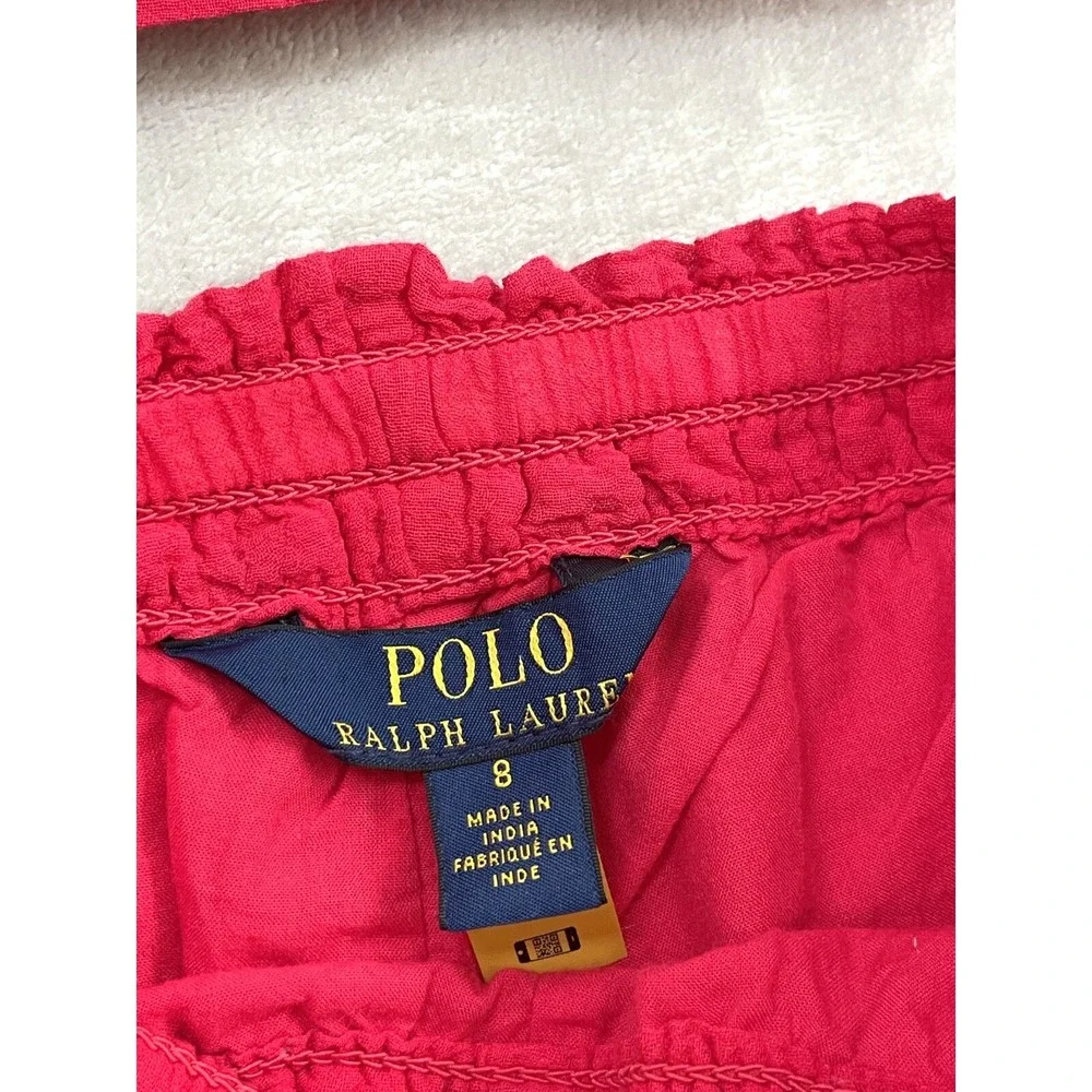 Ralph Lauren Top & Pants Set Girls 8 Red Ruffled Cotton Gauze Crochet Trim